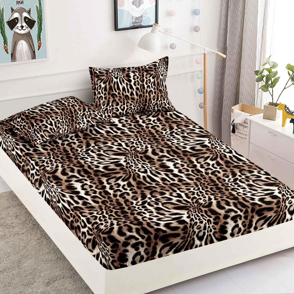 Cearceafuri cu Elastic Bumbac Finet Pat Dublu Maro Leopard CFJ57