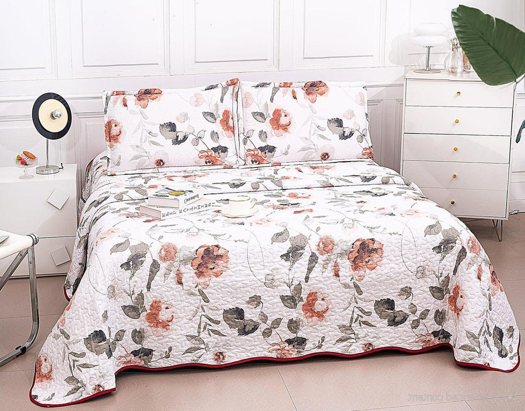 Cuverturi de Pat Matlasate 1+1 Gratis Albe Floral CM218B