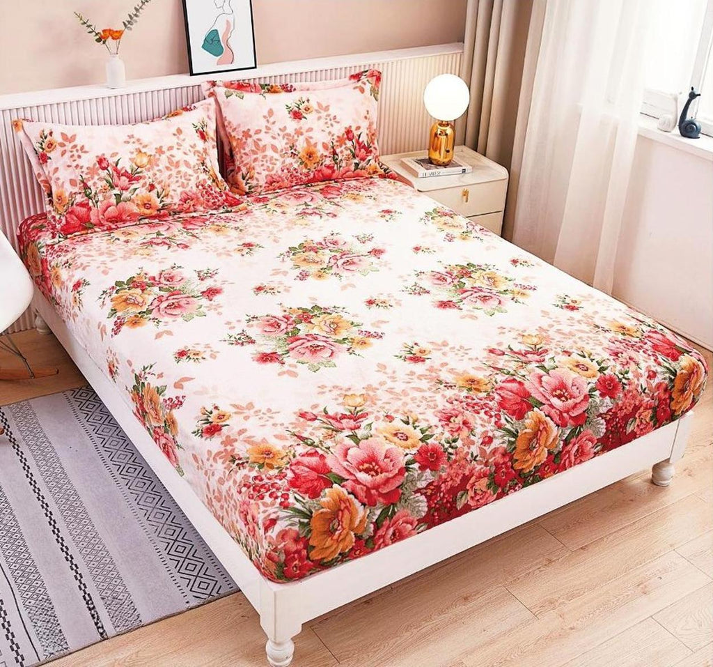 Huse de Pat cu Elastic Cocolino 160X200 Rosu Floral CCF41