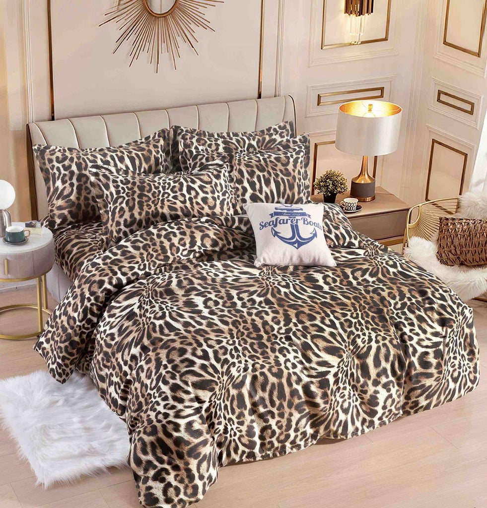 Lenjerii Bumbac Finet Satinat Pat Dublu Maro Leopard BFJ266