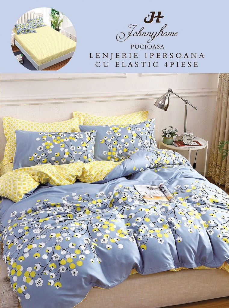 Lenjerii cu Elastic o Persoana Pucioasa Bumbac Satinat Bleu Floral LSY10