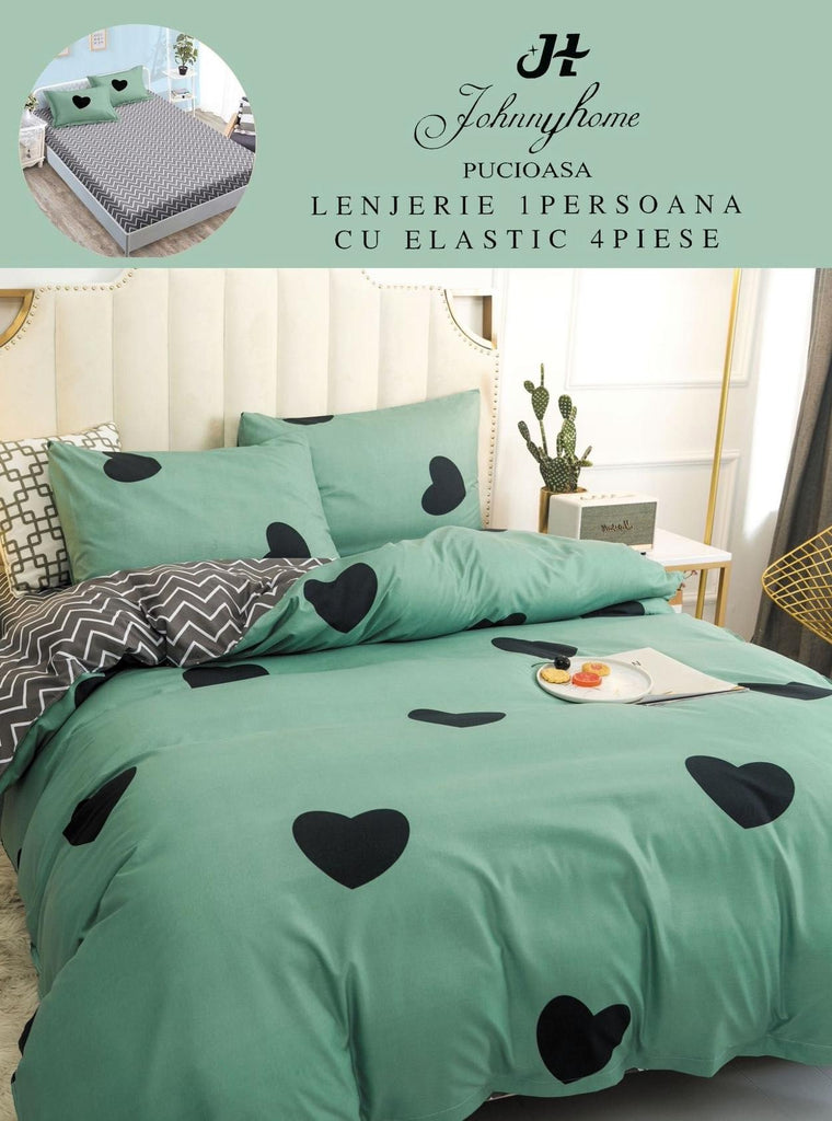 Lenjerii cu Elastic o Persoana Pucioasa Bumbac Satinat Verde Inimioare LSY23