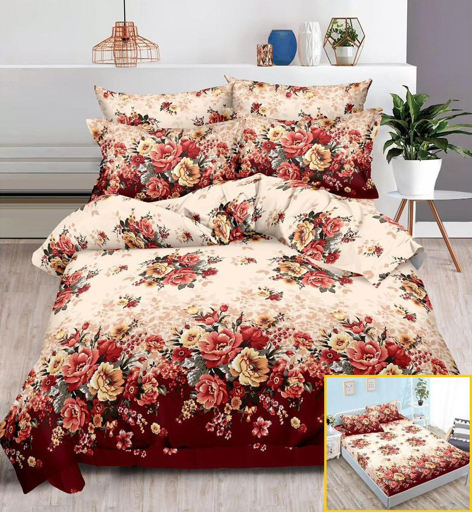 Lenjerii cu Elastic Finet Pucioasa Pat Dublu Rosu Floral BFE79