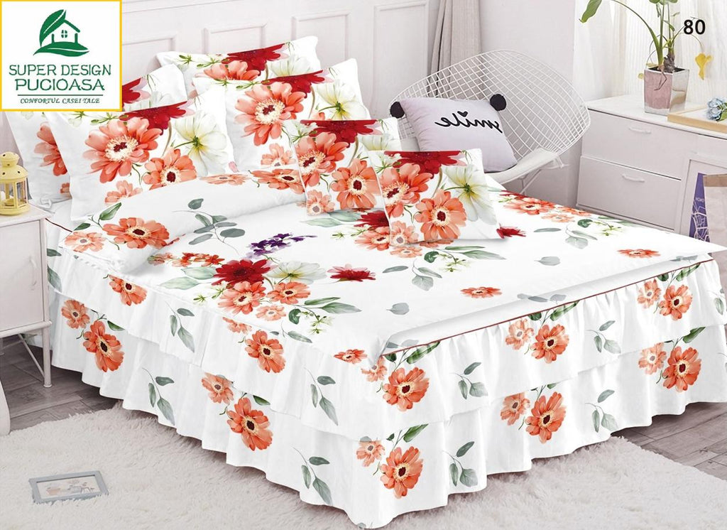 Lenjerii Elegante cu Volanase Bumbac Finet Albe Floral BFC138