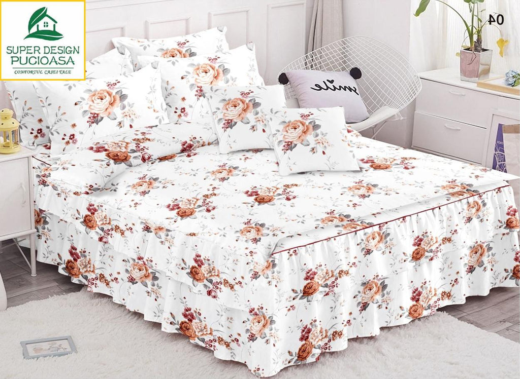 Lenjerii Elegante cu Volanase Bumbac Finet Albe Floral BFC151