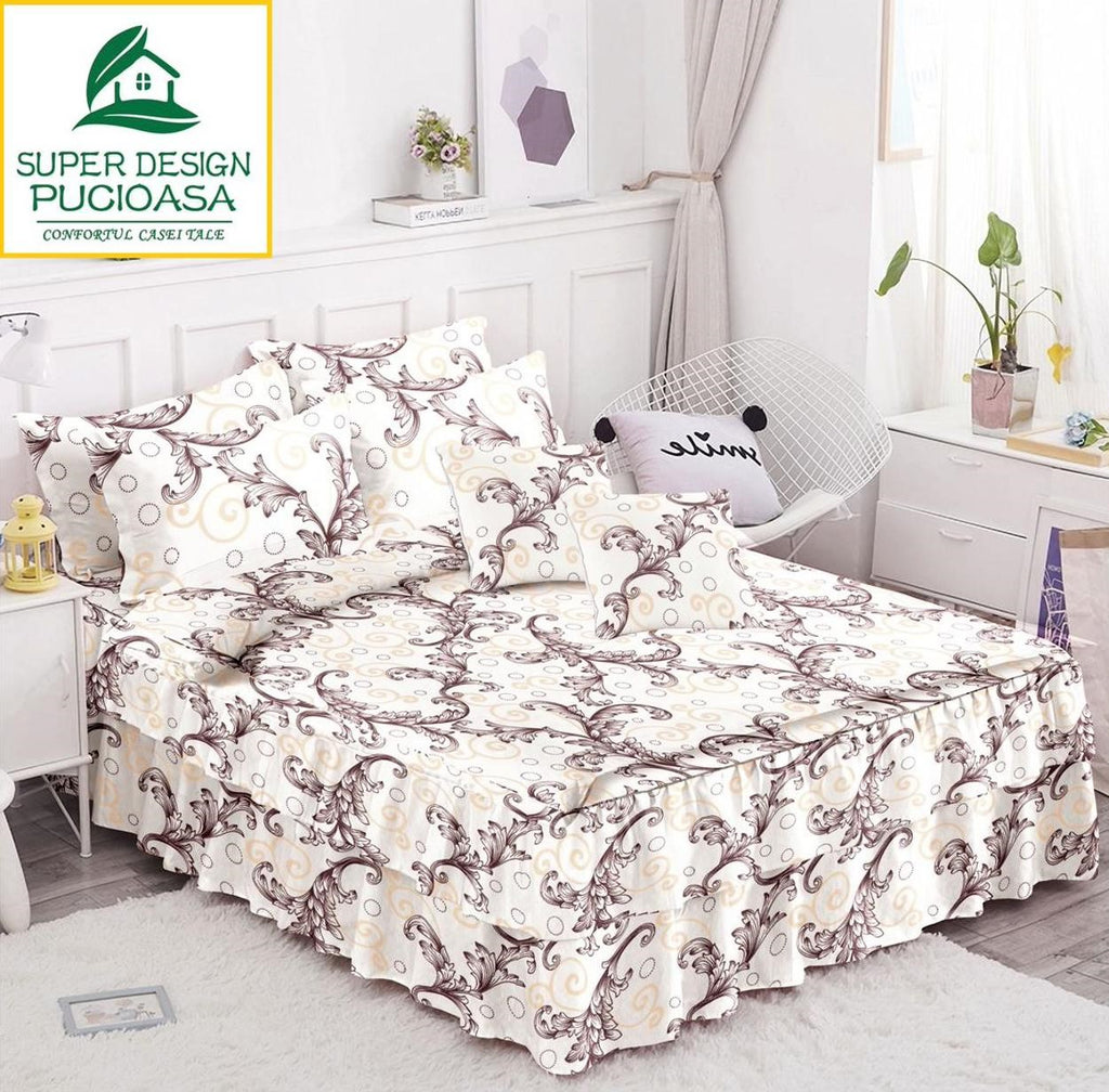 Lenjerii Elegante cu Volanase Bumbac Finet Crem Floral BFC160