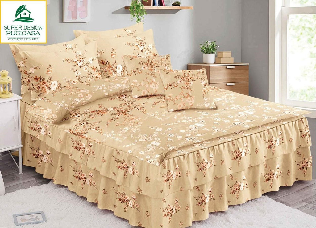 Lenjerii Elegante cu Volanase Bumbac Finet Bej Floral BFC159