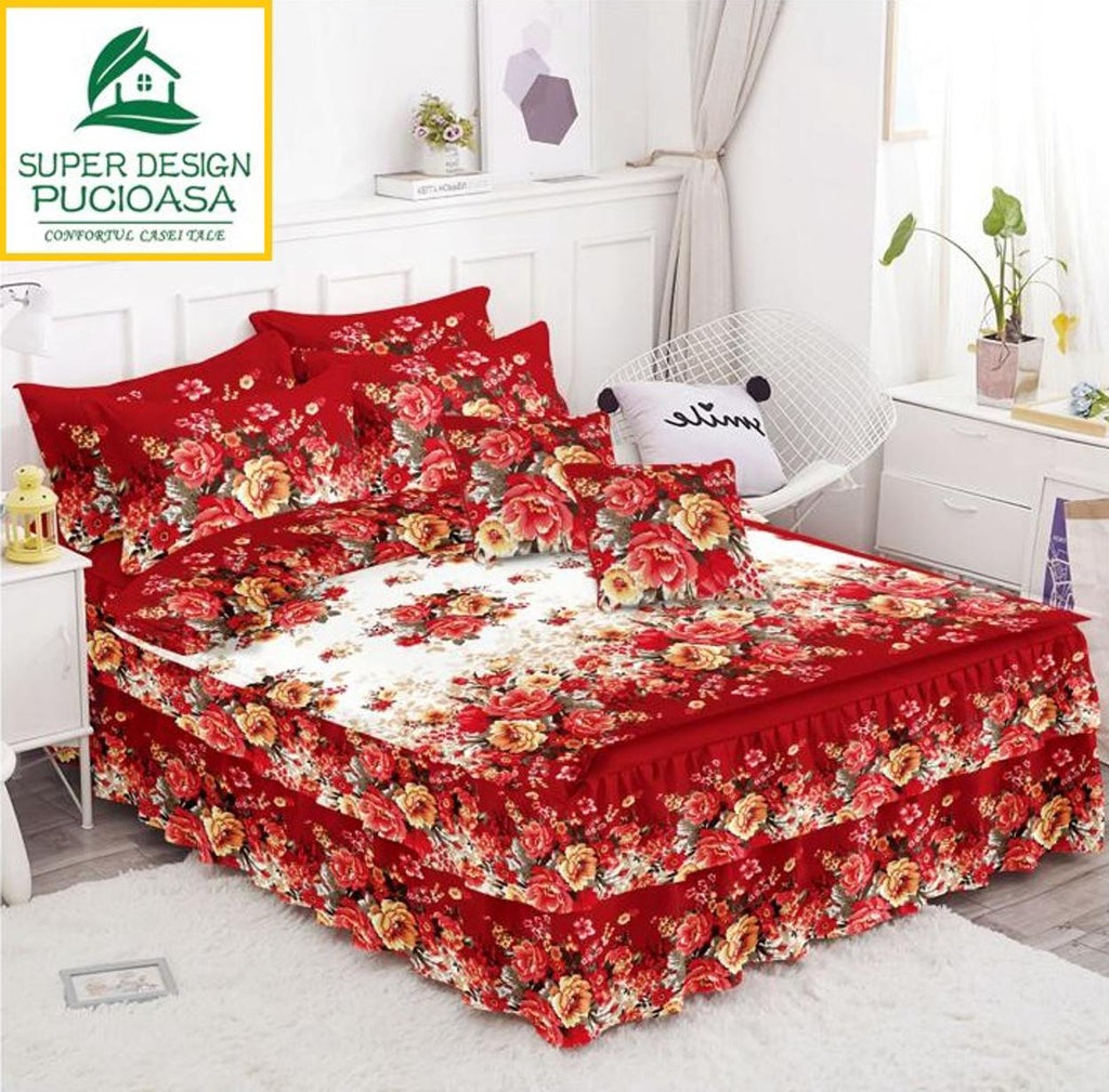 Lenjerii Elegante cu Volanase Bumbac Finet Rosii Floral BFC133