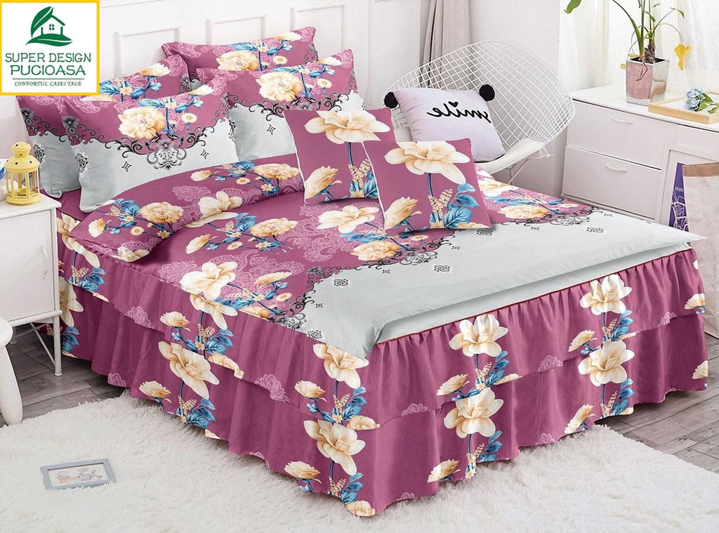 Lenjerii Elegante cu Volanase Bumbac Finet Roz Gri Floral BFC103