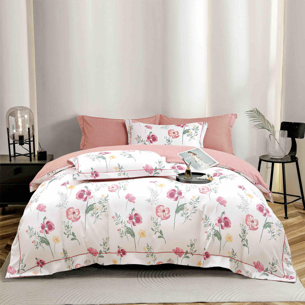 Lenjerii de lux cu Elastic Bumbac Finet Albe Roz Floral BFEJ604