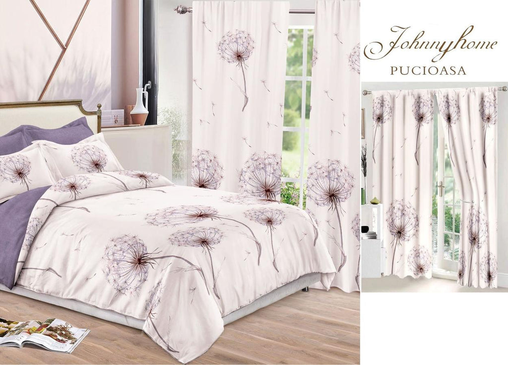 Seturi Lenjerii de Pat si Draperii Bumbac Finet Mov Crem Floral BFS04