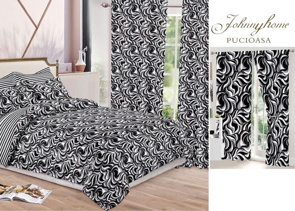 Seturi Lenjerii de Pat si Draperii Bumbac Finet Gri Negru Abstract BFS15