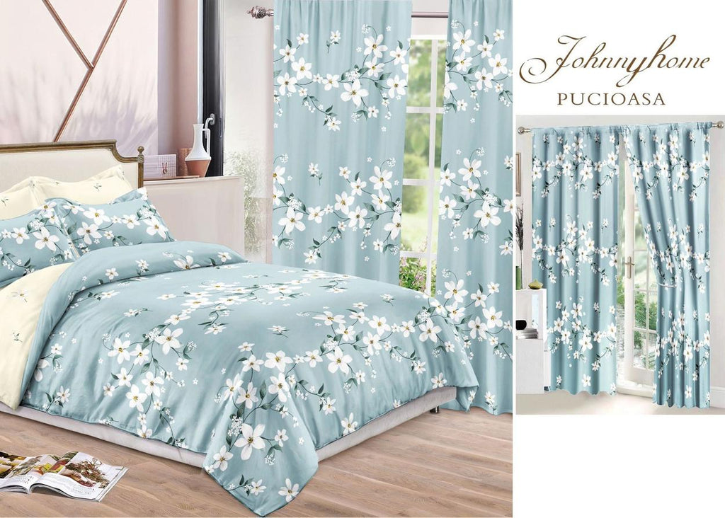 Seturi Lenjerii de Pat si Draperii Bumbac Finet Verde Floral BFS11