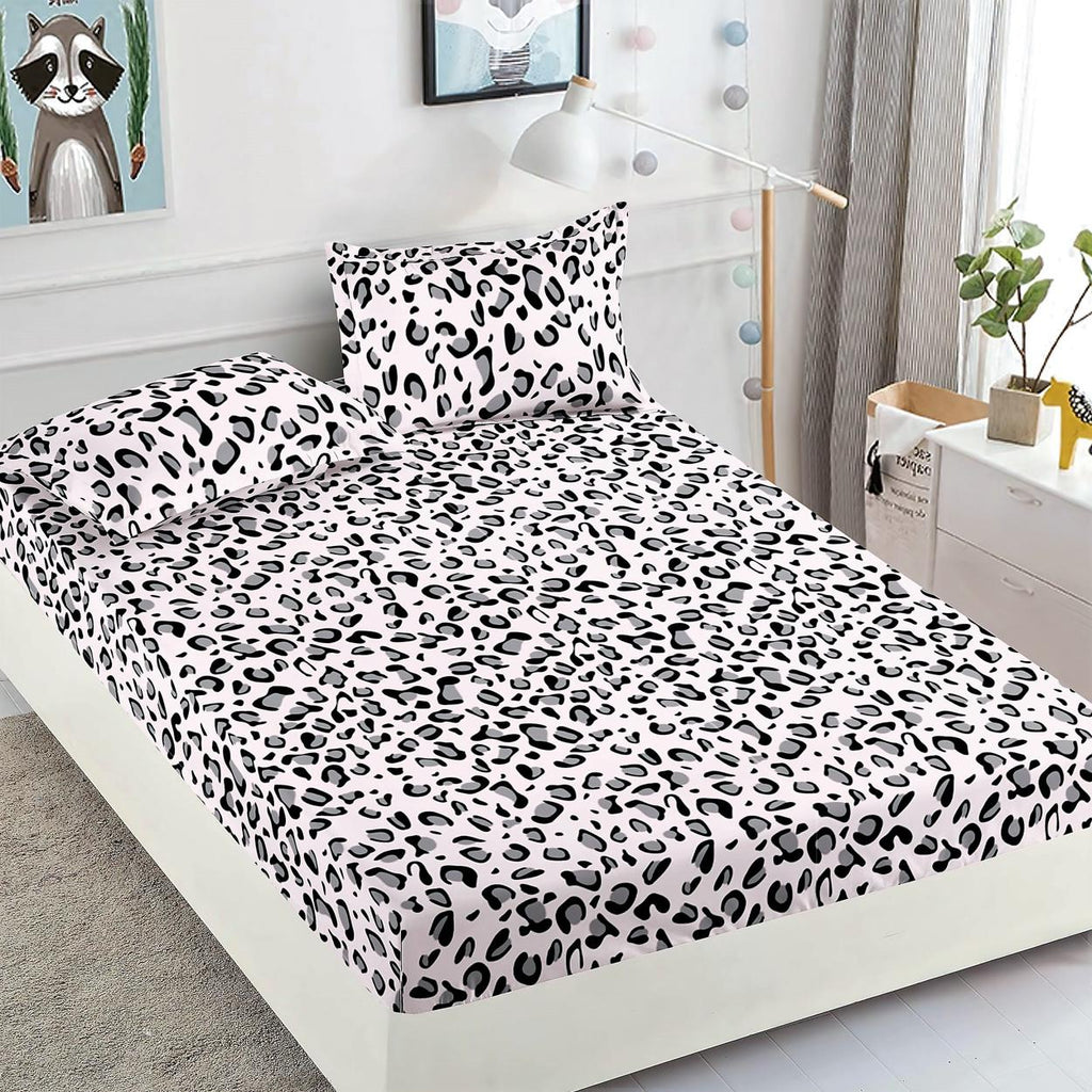 Cearceafuri cu Elastic Bumbac Finet Pat Dublu Albe Animal Print CFJ177